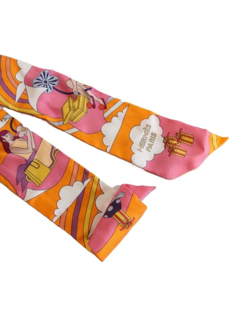 Hermes Tsuiri My Cloud Silk 100% Orange Scarf - Picture 4 of 10